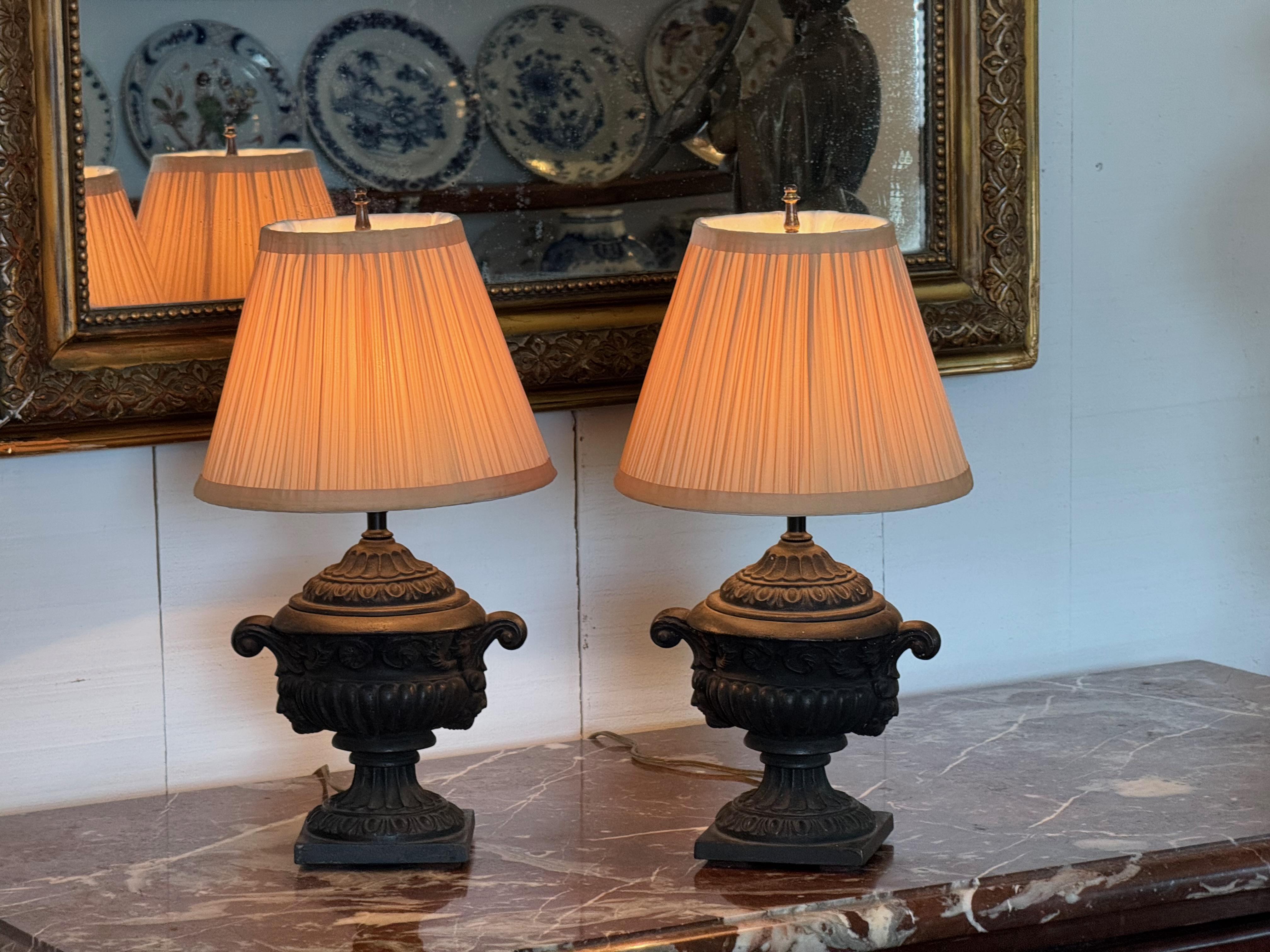 Pair of 1920s Cast Iron Urn-Form Table Lamps For Sale 5