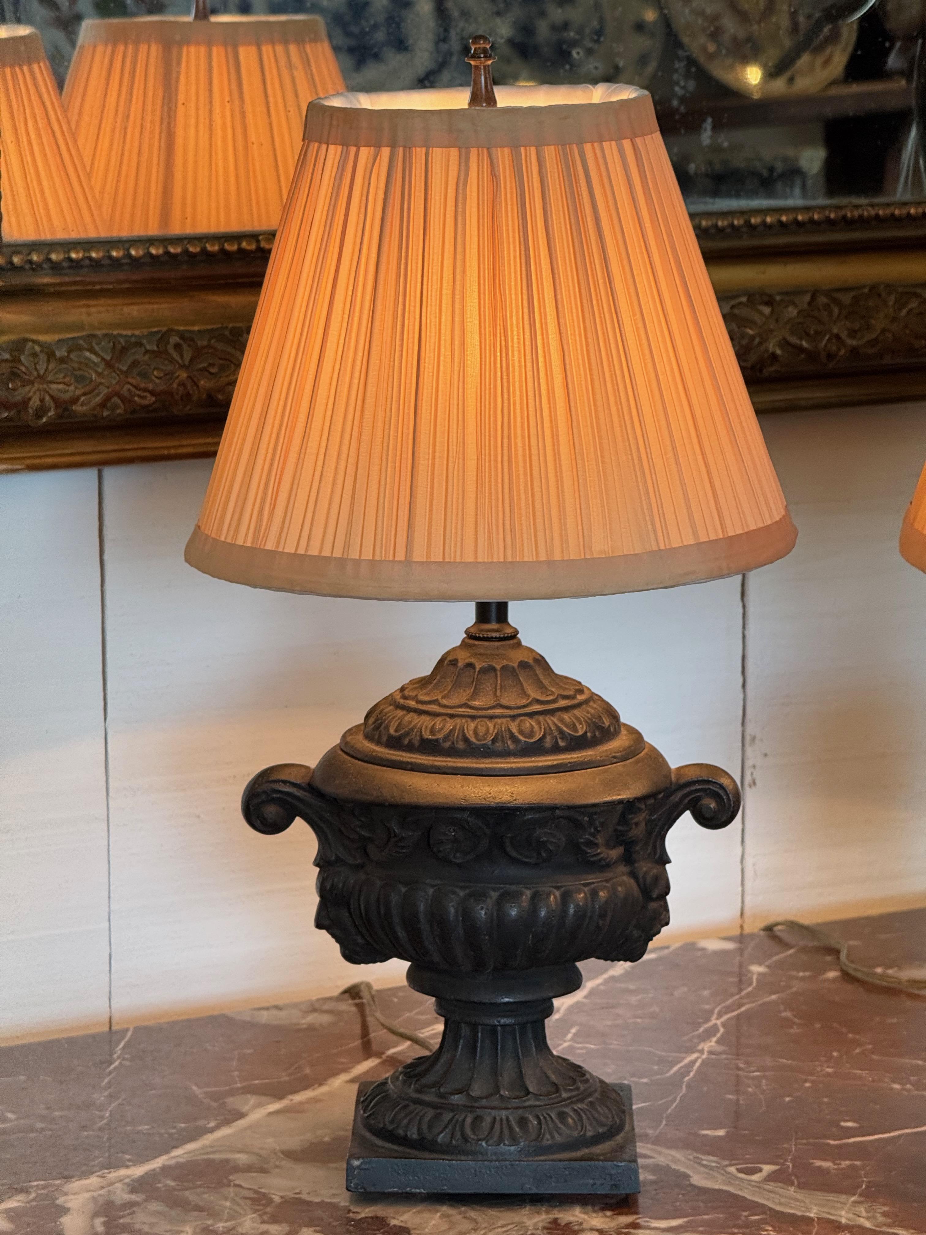 Pair of 1920s Cast Iron Urn-Form Table Lamps For Sale 6