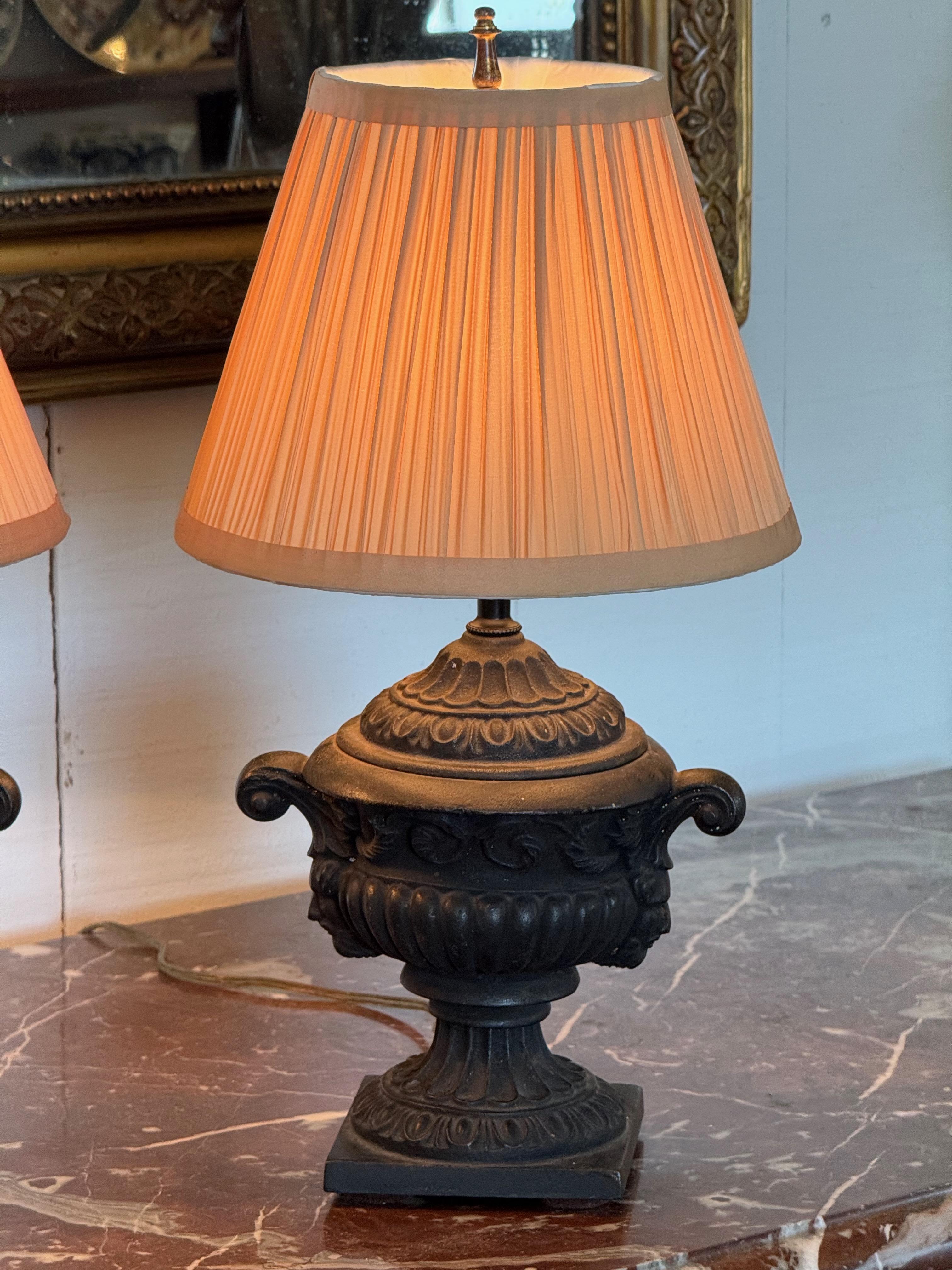 Pair of 1920s Cast Iron Urn-Form Table Lamps For Sale 7