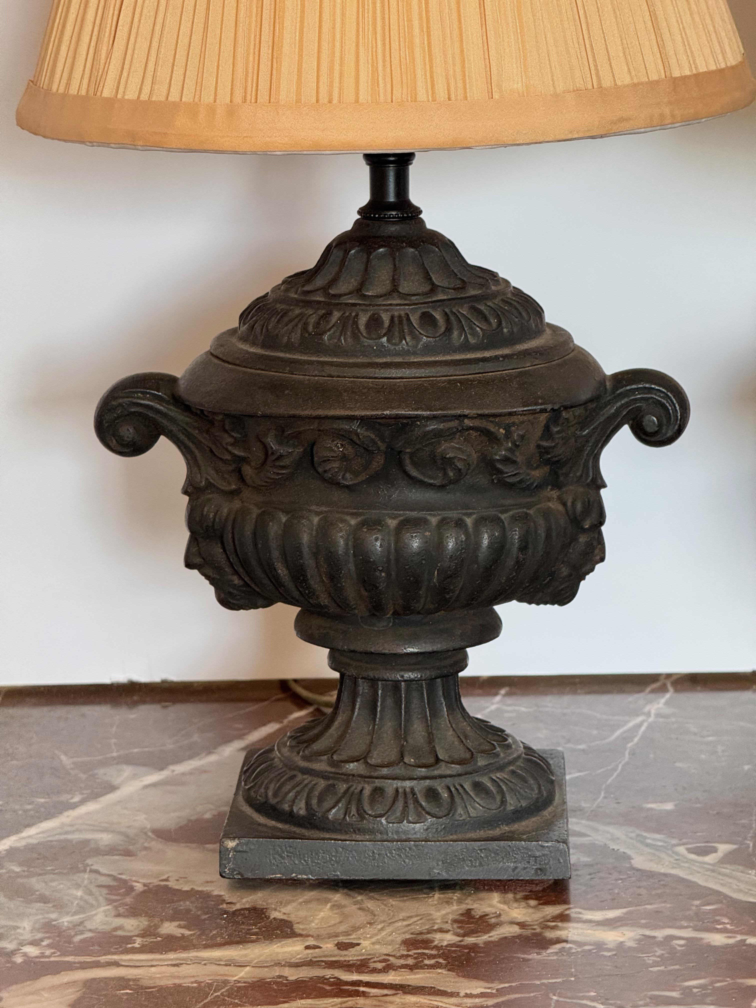 Pair of 1920s Cast Iron Urn-Form Table Lamps For Sale 1