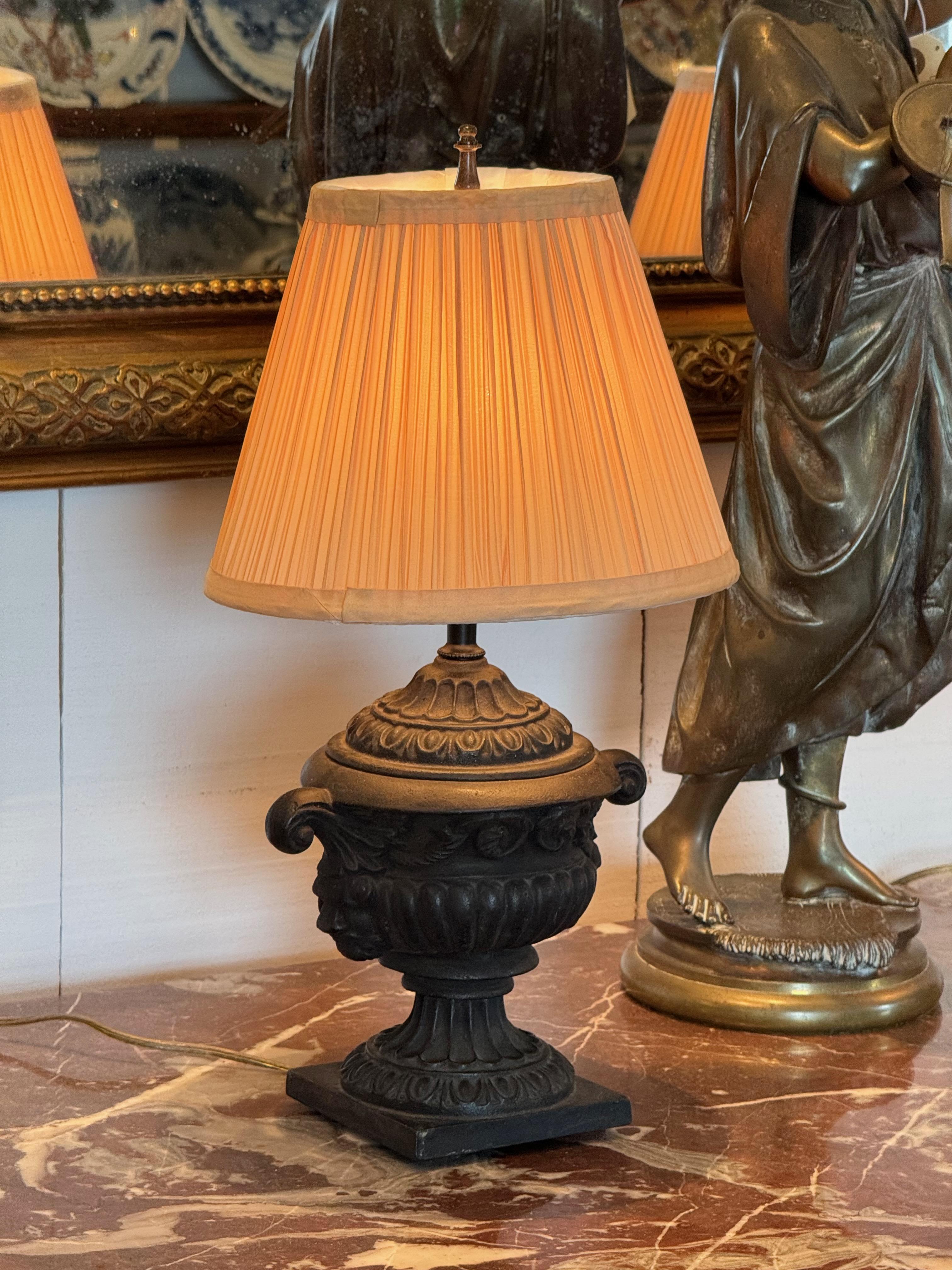 Pair of 1920s Cast Iron Urn-Form Table Lamps For Sale 4