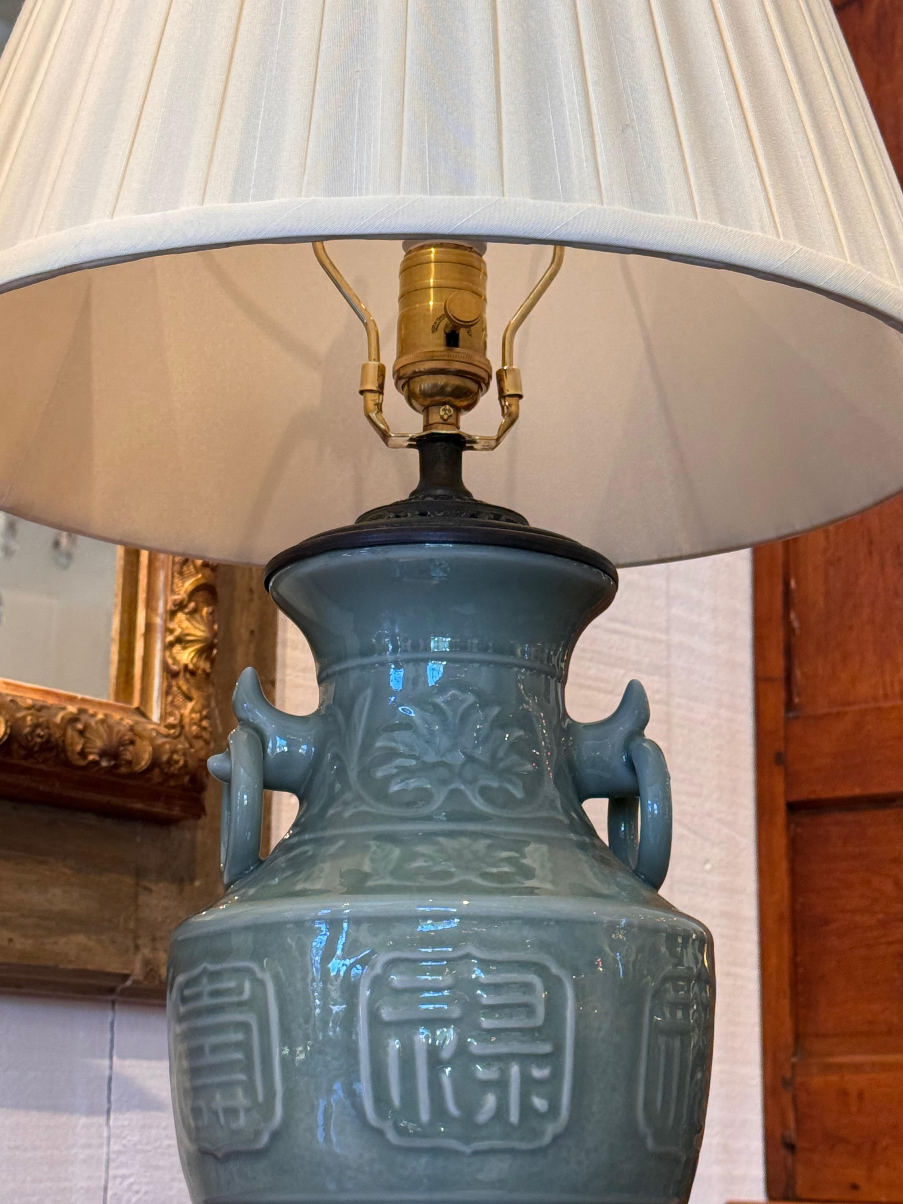 Pair of 1920s Celedon Lamps 2