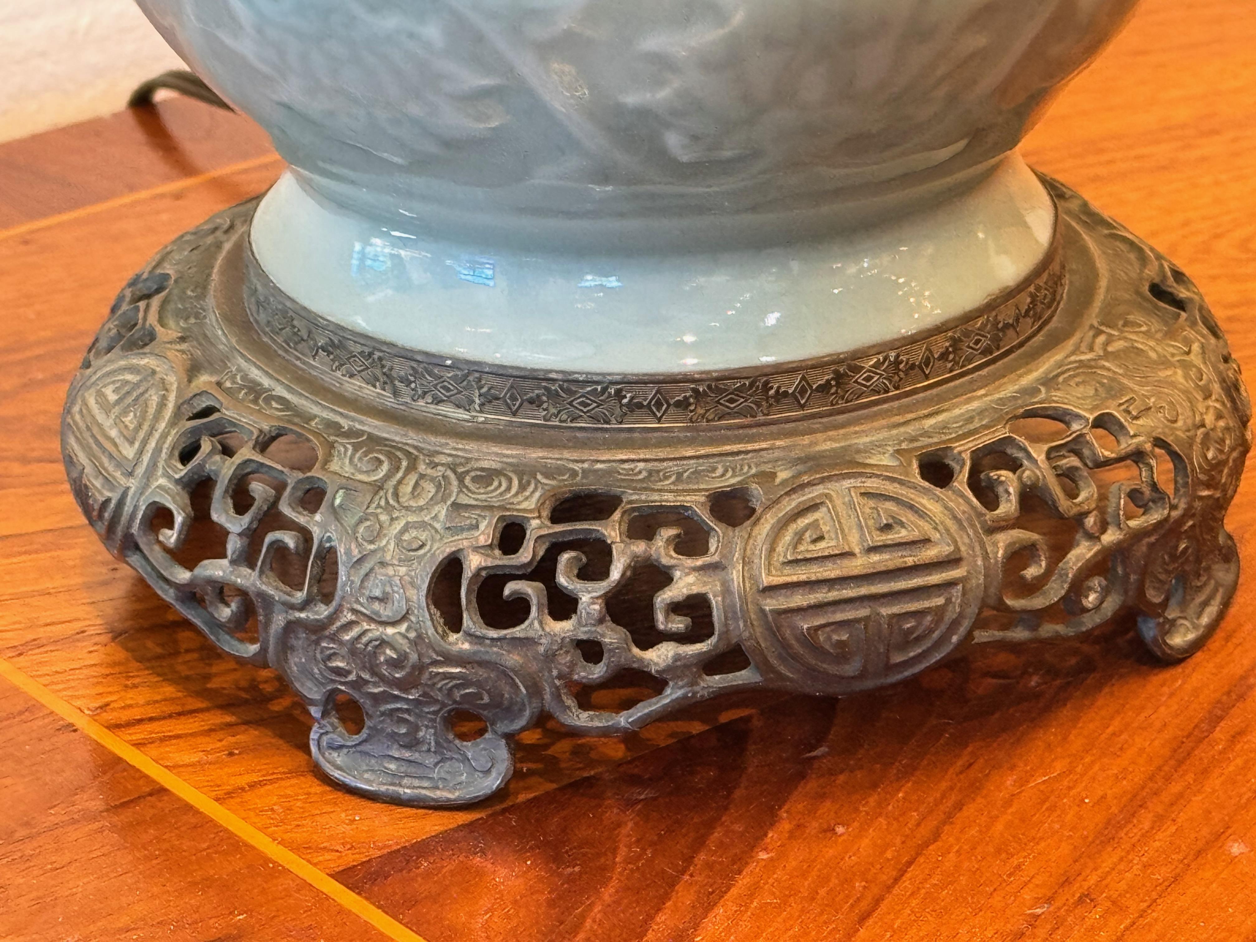 Pair of 1920s Celedon Lamps 3