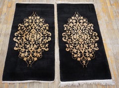 1920s Pair Of Black Antique Artistic Chinese Art Deco Small Scatter Size Rugs
