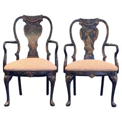 Pair of 1920s Chinoiserie Armchairs with Painted Decoration