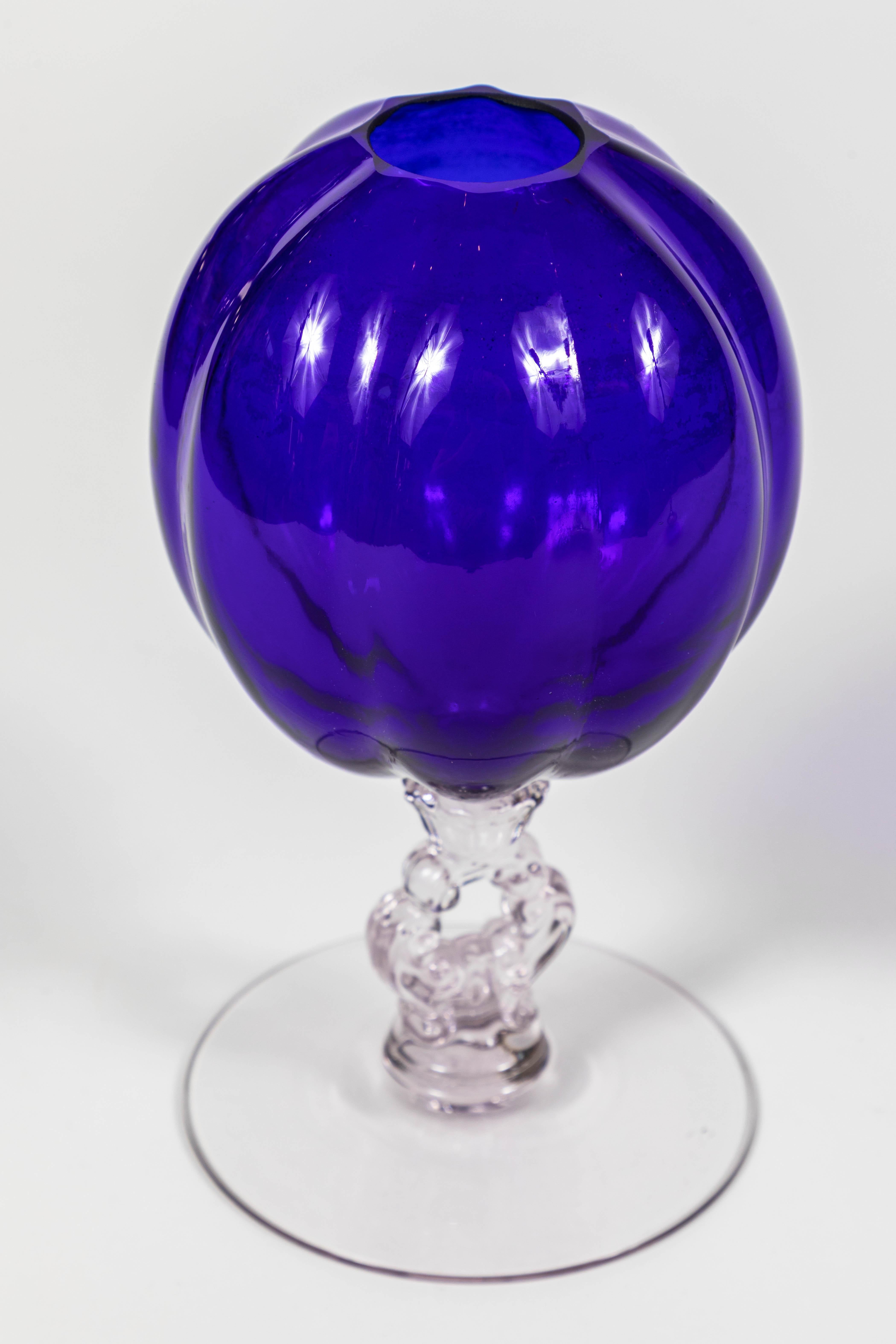 Early 20th Century Pair of 1920s Cobalt Blue Glass Vases