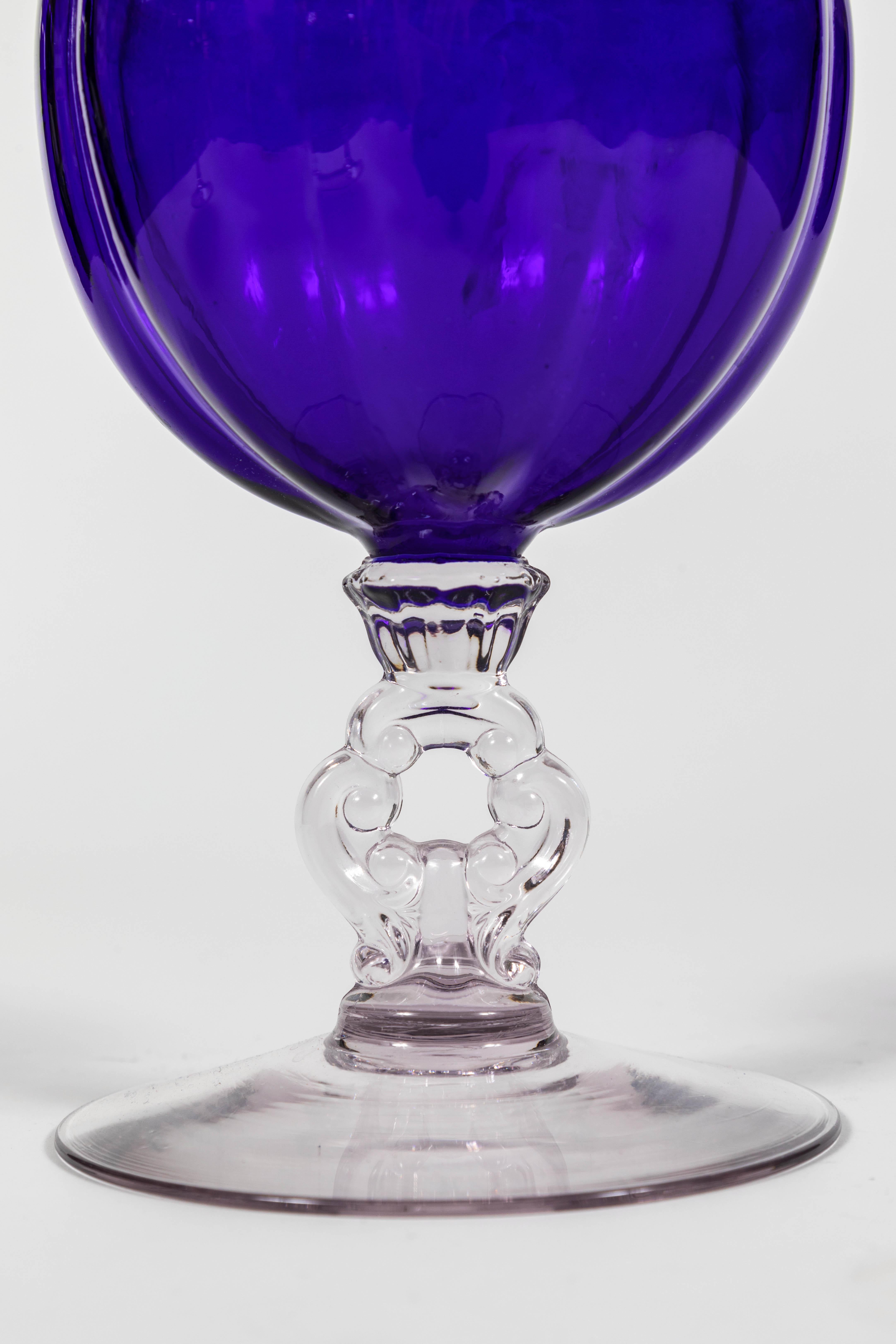 Pair of 1920s Cobalt Blue Glass Vases 1