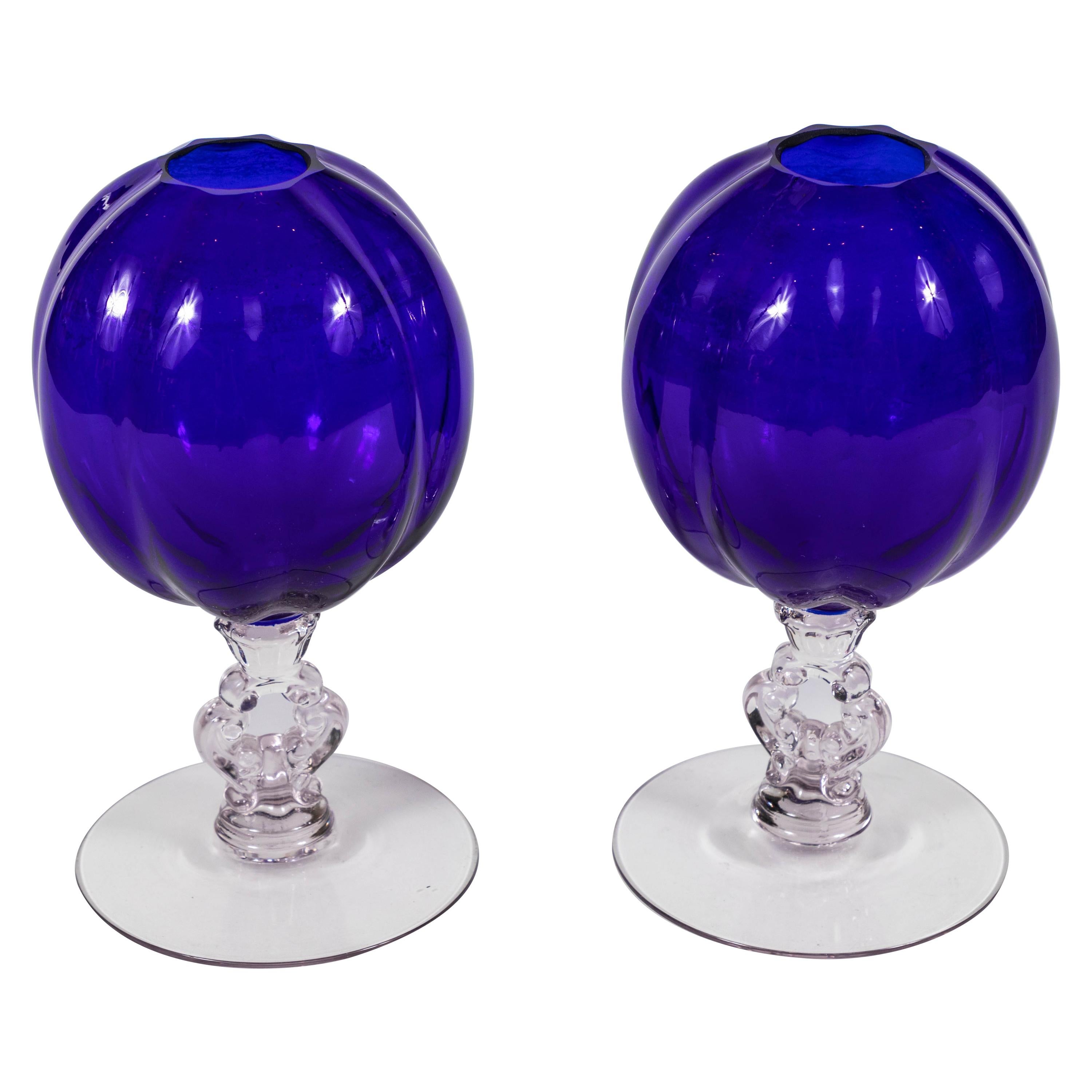 Pair of 1920s Cobalt Blue Glass Vases