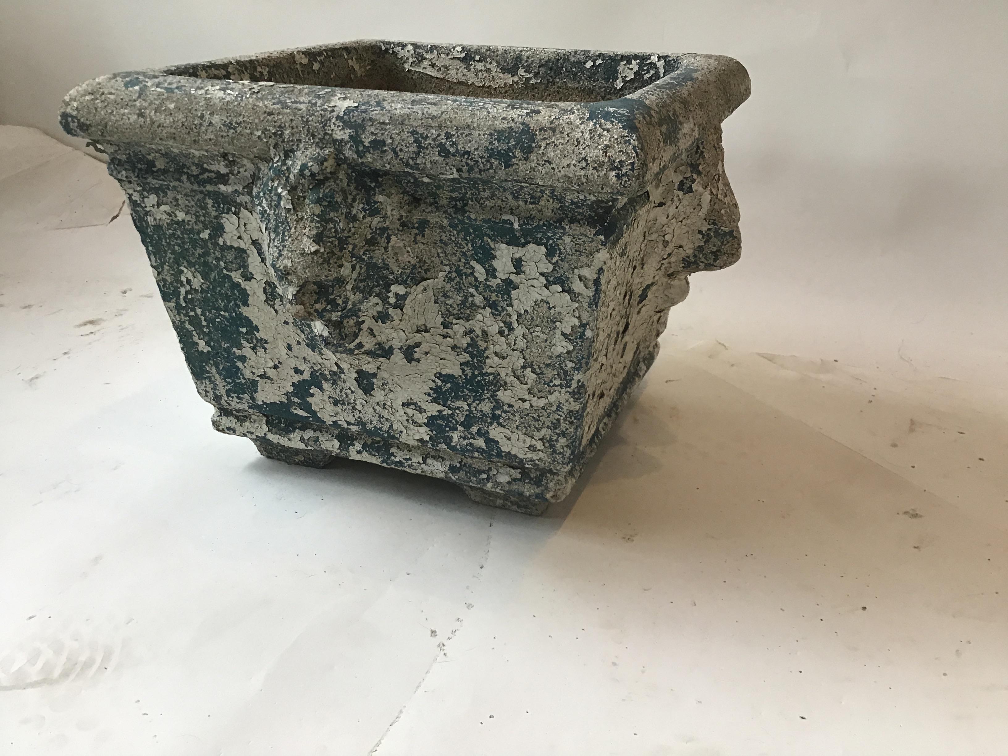 Pair of 1920s Concrete Lion Head Planters 1