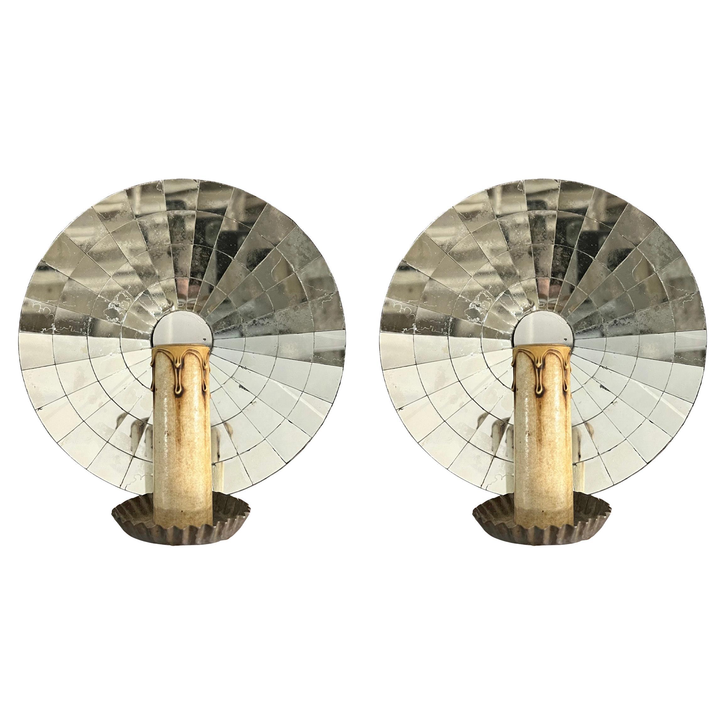 Pair of 1920s Convex Mirrored Sconces