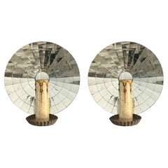 Antique Pair of 1920s Convex Mirrored Sconces