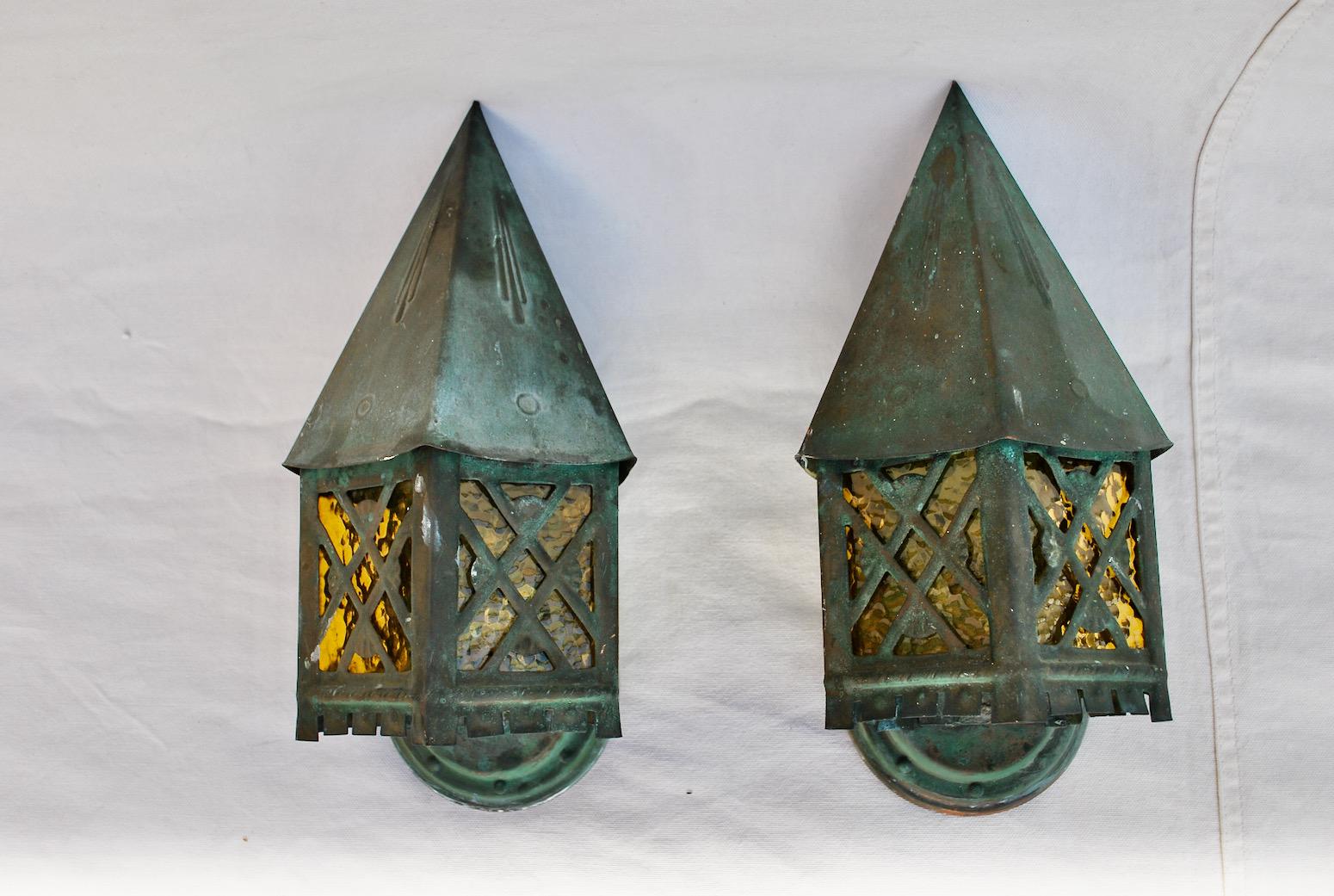 Pair of 1920's Copper Outdoor Sconces 1
