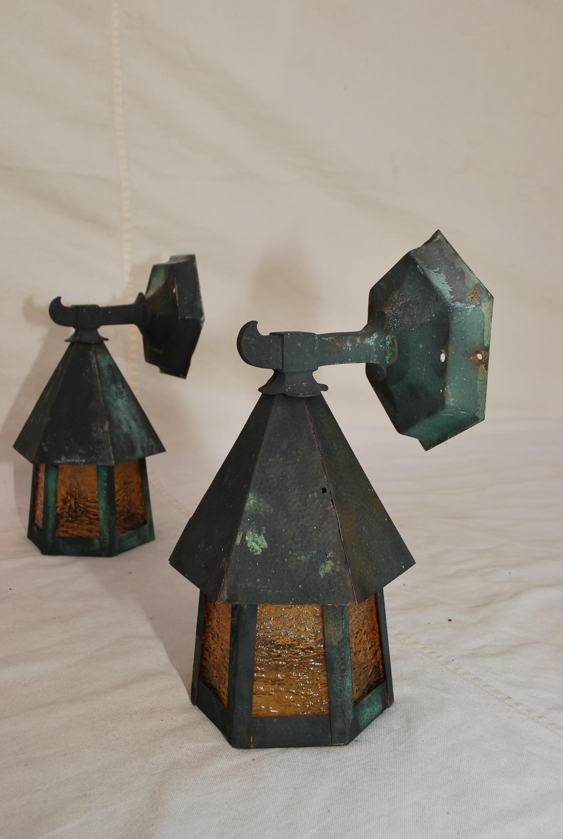 Pair of 1920's copper outdoor sconces 2