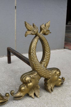 Pair of 1920s Dolphin Andirons