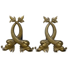 Pair of 1920s Dolphin Andirons