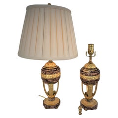 Pair of 1920's Dore Bronze and Marble Table Lamps