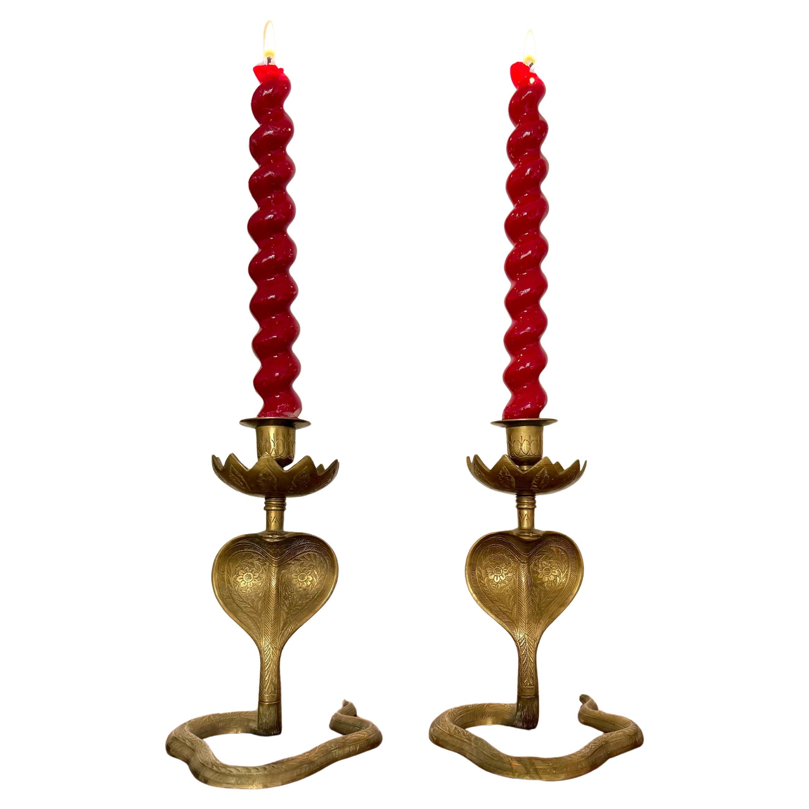 Pair Of 1920s Egyptian Revival Cobra Candleholders