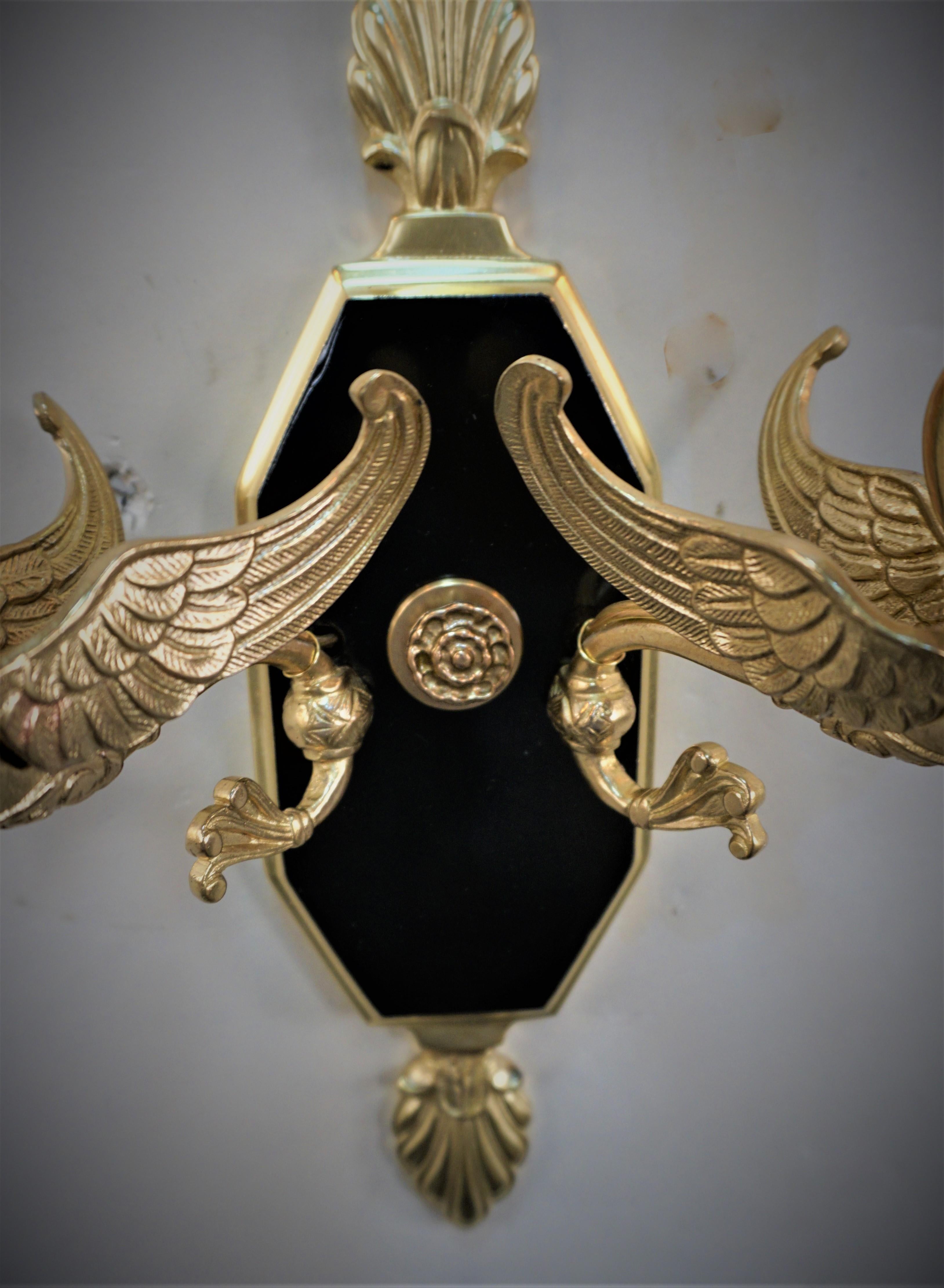 French Pair of 1920's Empire Bronze Wall Sconces For Sale