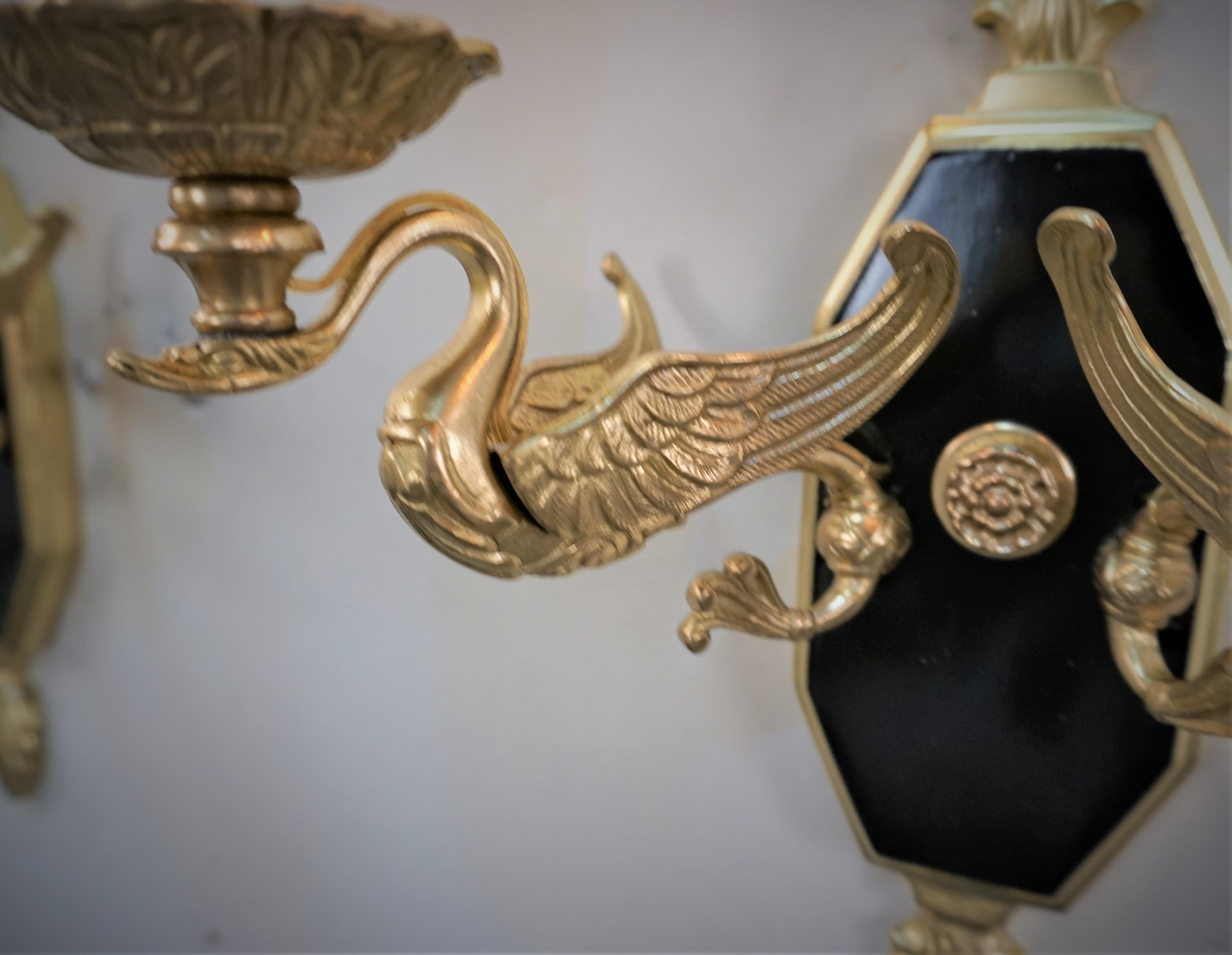 Pair of 1920's Empire Bronze Wall Sconces In Good Condition For Sale In Fairfax, VA