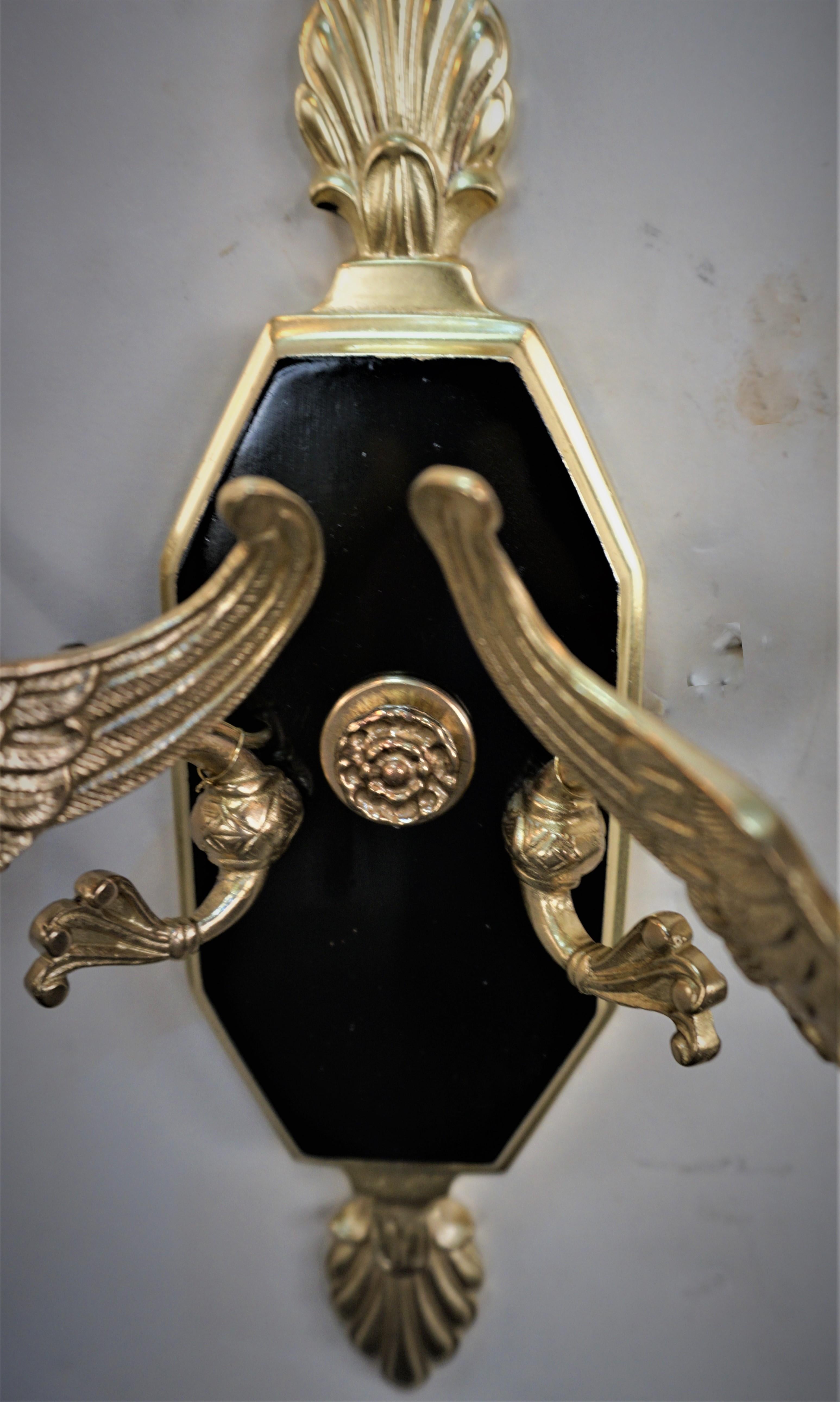 Early 20th Century Pair of 1920's Empire Bronze Wall Sconces For Sale