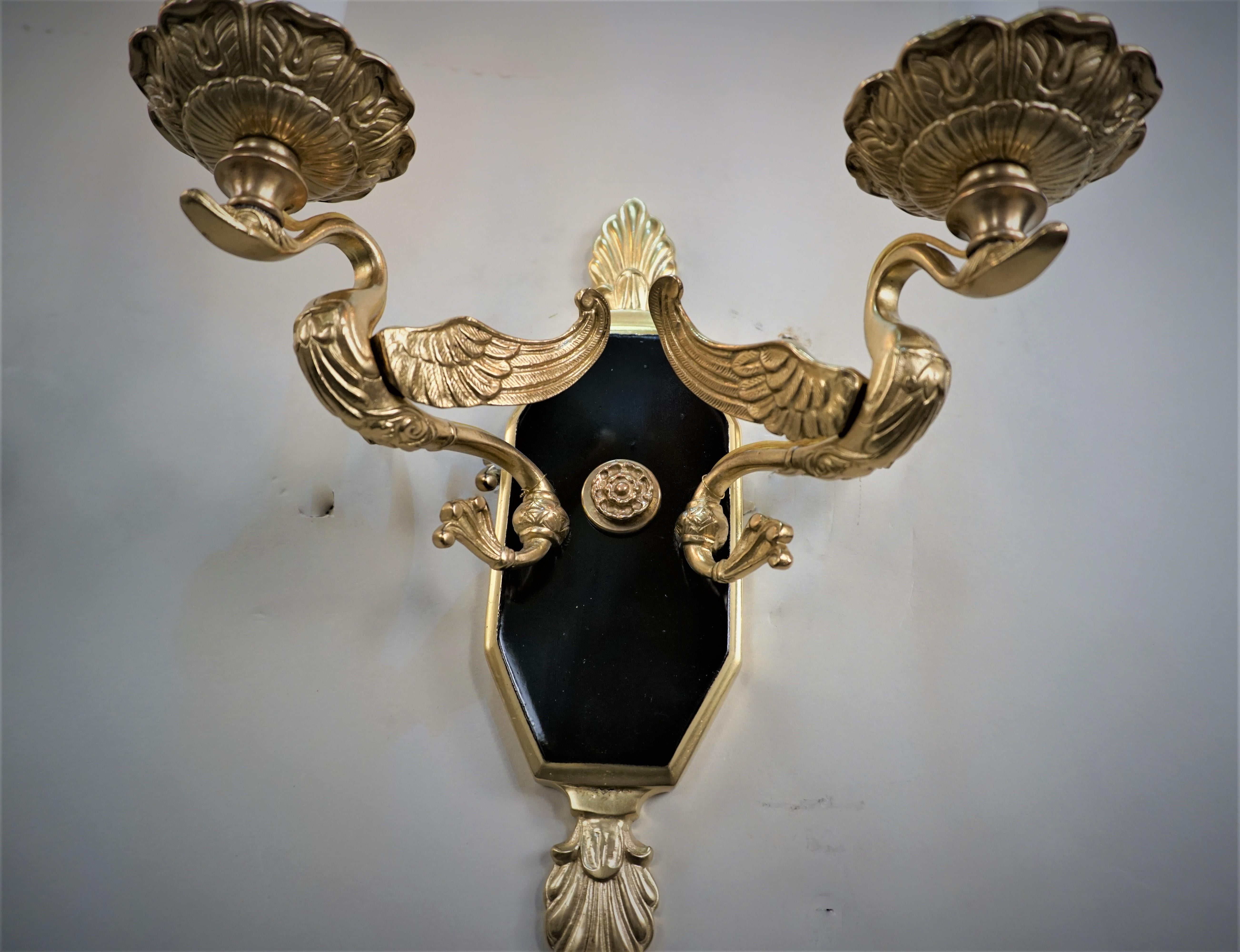 Pair of 1920's Empire Bronze Wall Sconces For Sale 1