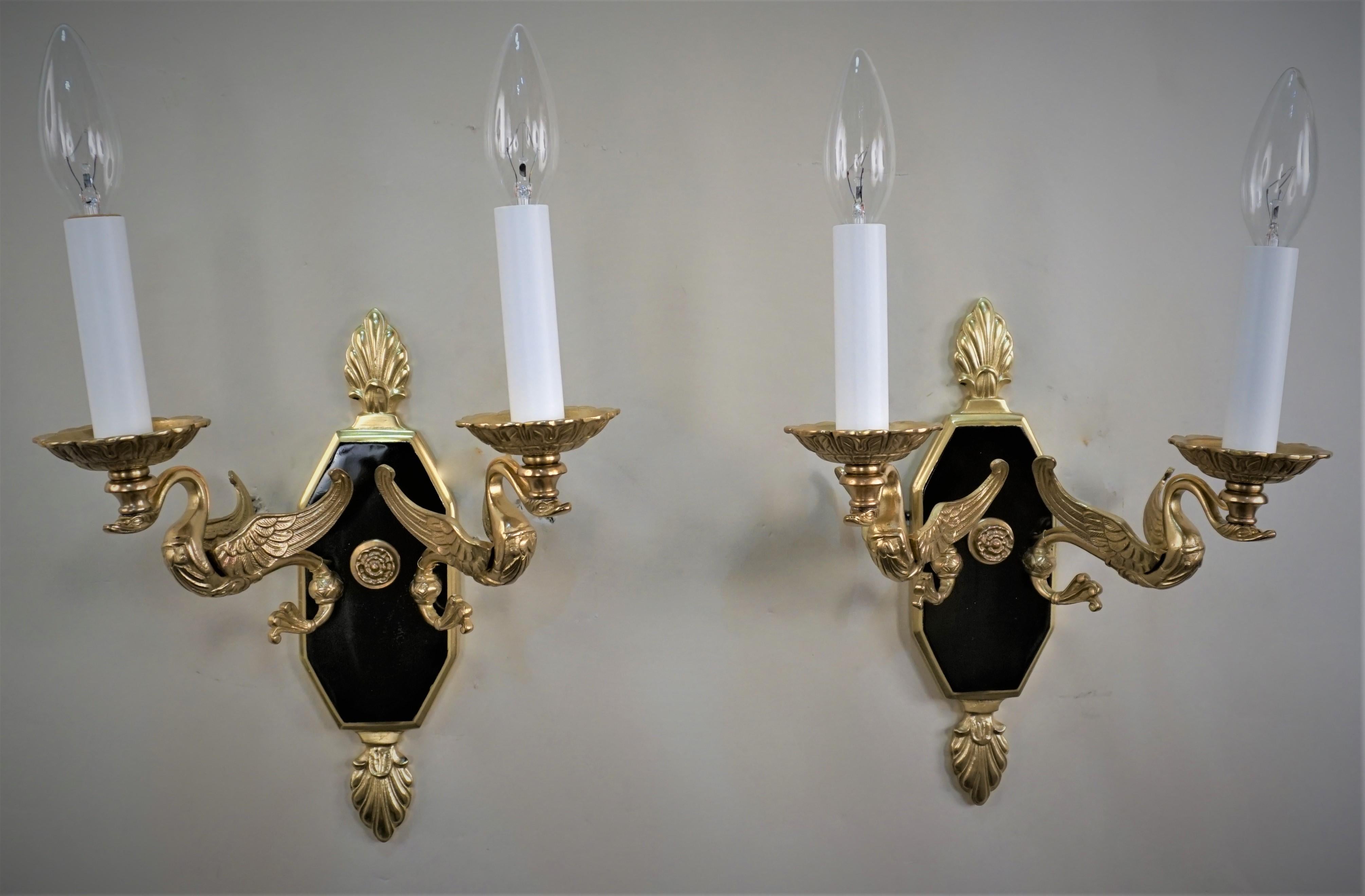 Pair of 1920's Empire Bronze Wall Sconces For Sale 2