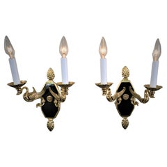 Pair of 1920's Empire Bronze Wall Sconces
