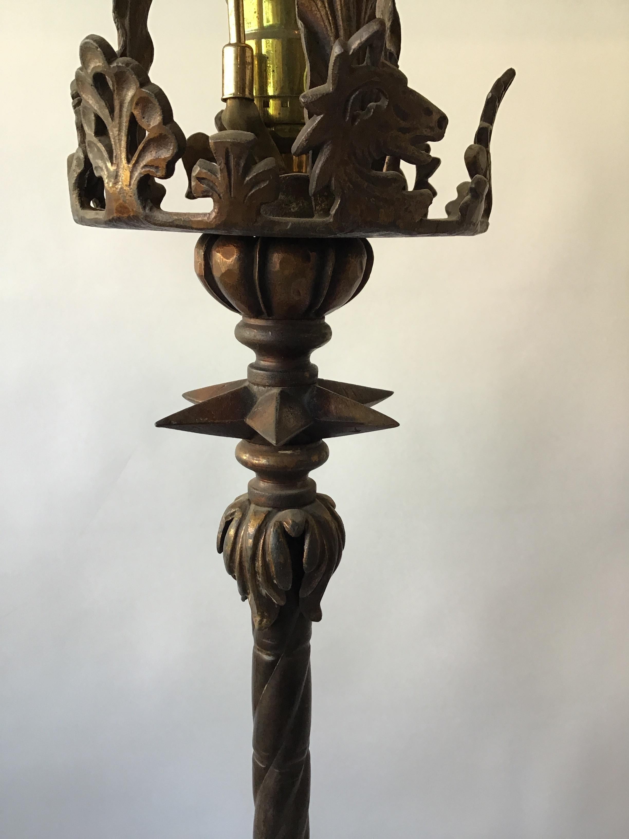 Pair of 1920s English Bronze Lion Floor Lamps 13