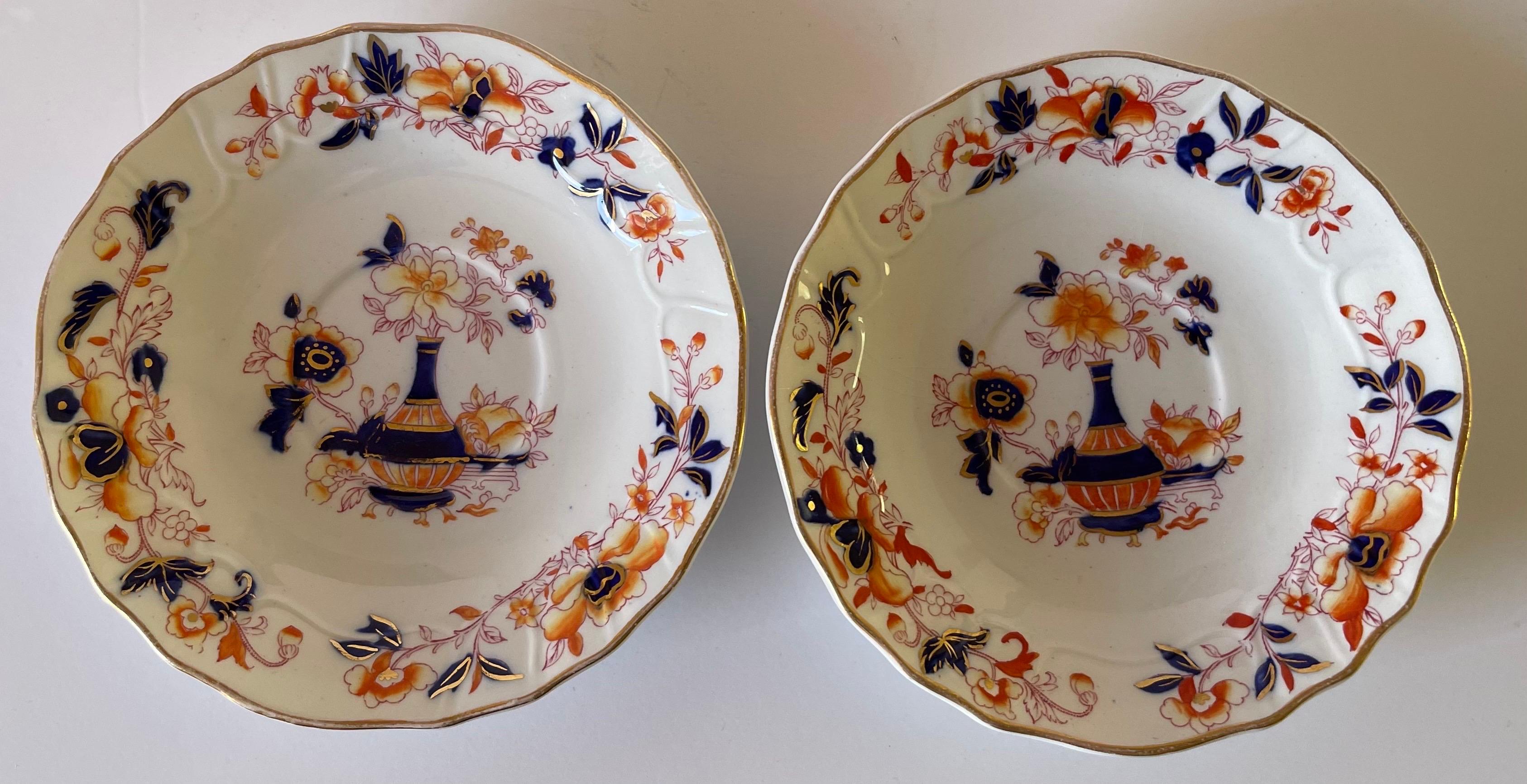 Pair of 1920s English chinoiserie Chinese vase motif saucers. Original condition with no visible signs of previous repairs.
Illegible brand stamp on the underside. 