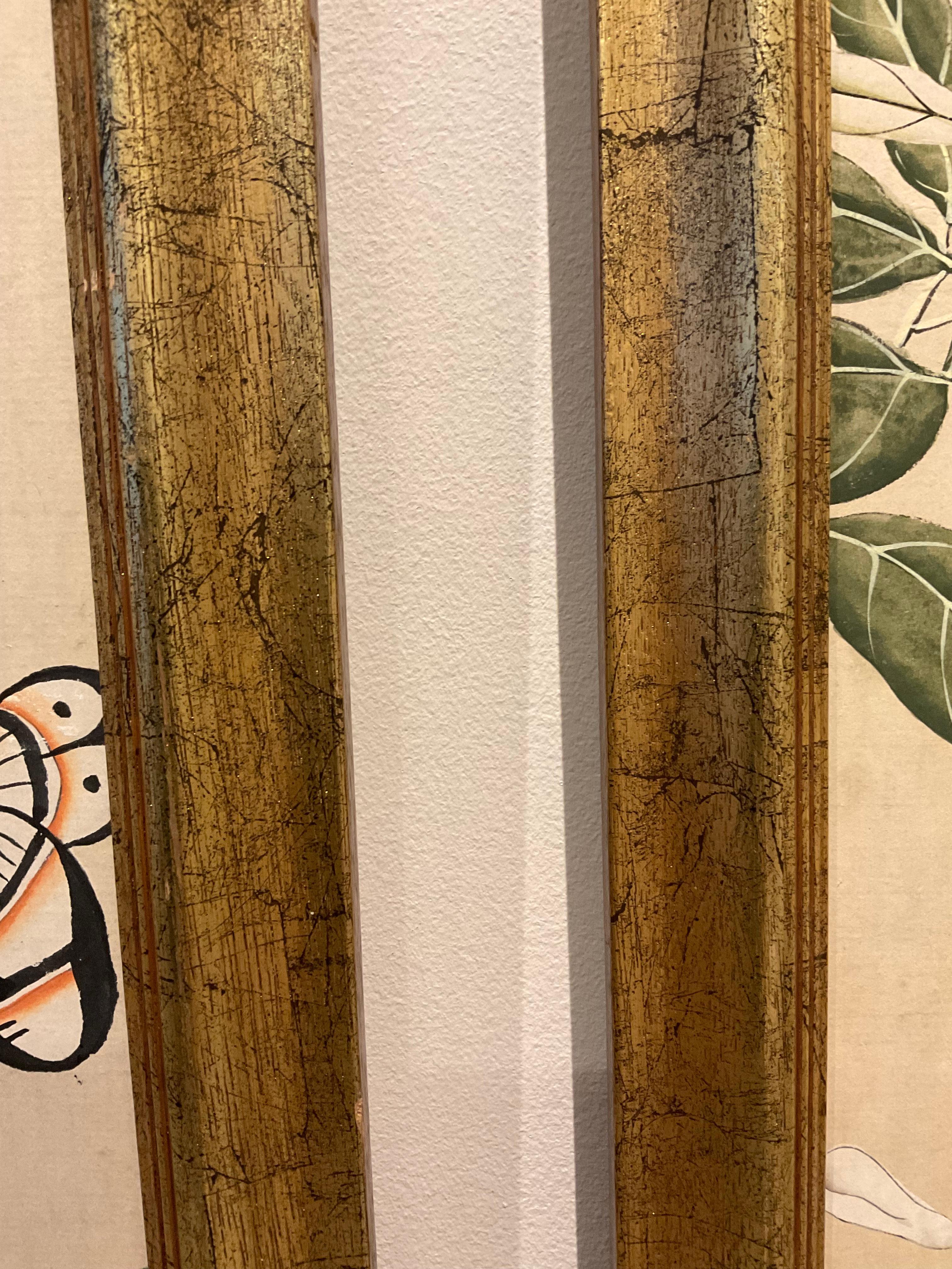 Pair of 1920s English Chinoiserie Panels Painted on Paper in a Decorative Frame 2