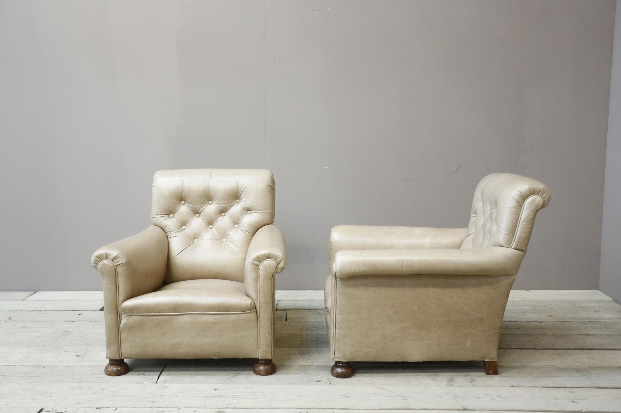 20th Century Pair of 1920's English deep seated armchairs For Sale