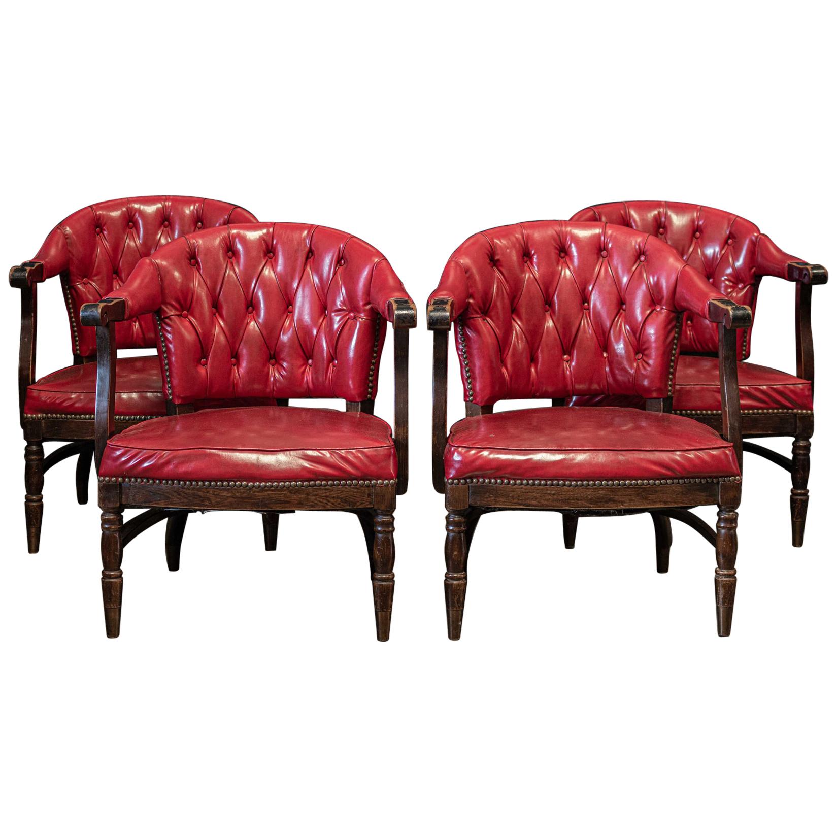 Pair of 1920's English Red Studded Club Chairs