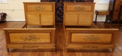 Pair of 1920's Era Oak French Louis XVI Oak European Small Double Beds