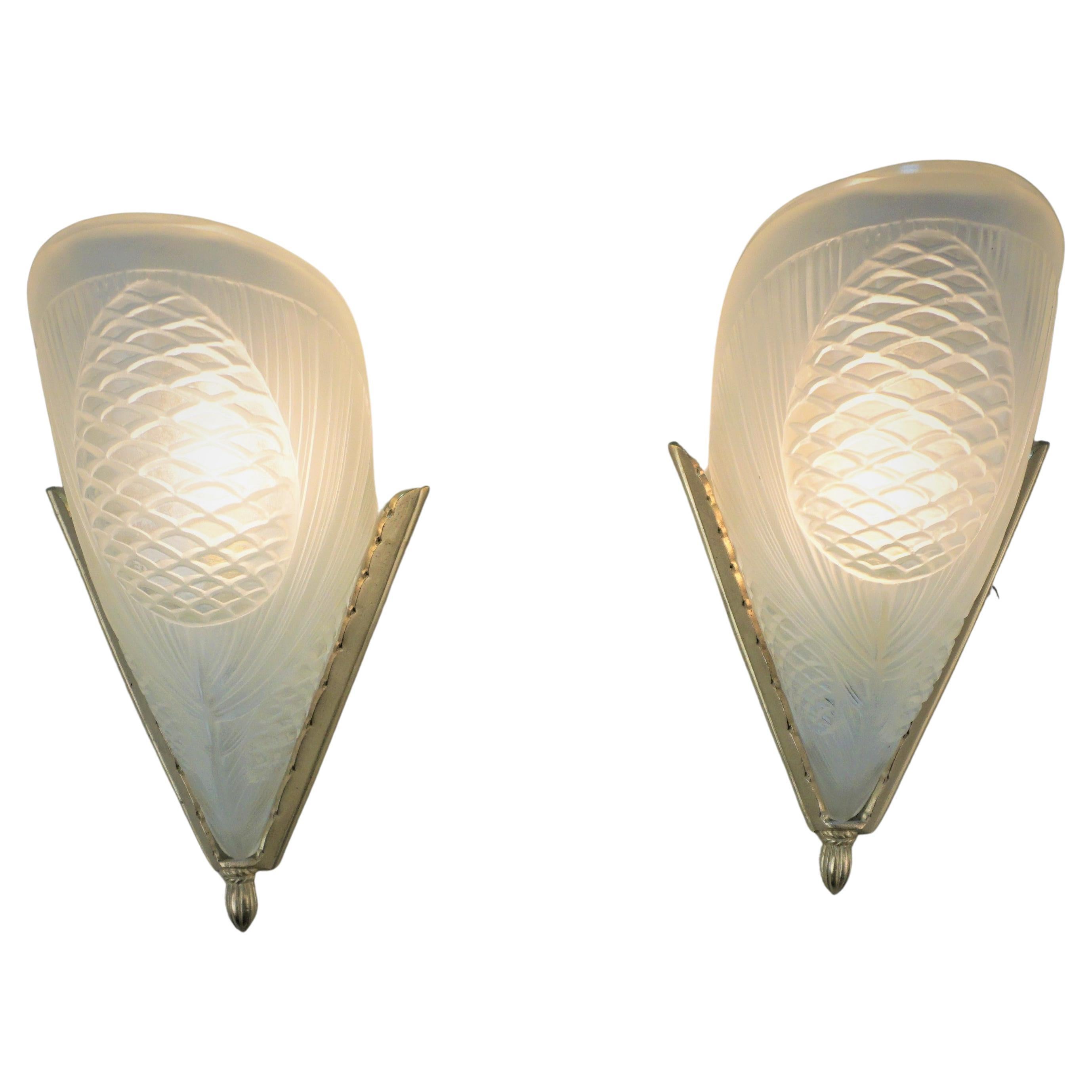 Pair of 1920's French Art Deco Wall Sconces For Sale