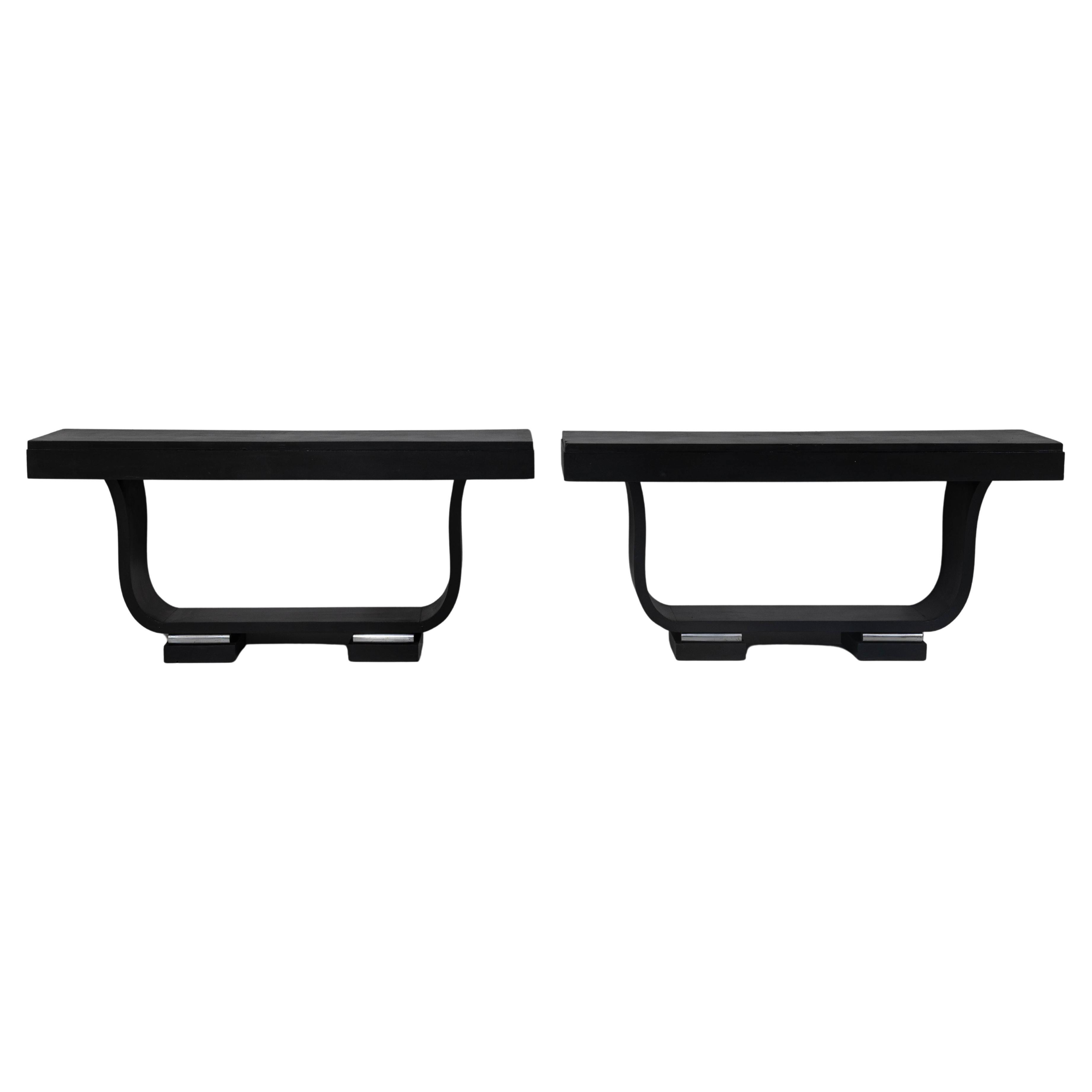 Pair Of 1920s French Art Deco Wood Black Patinated Consoles