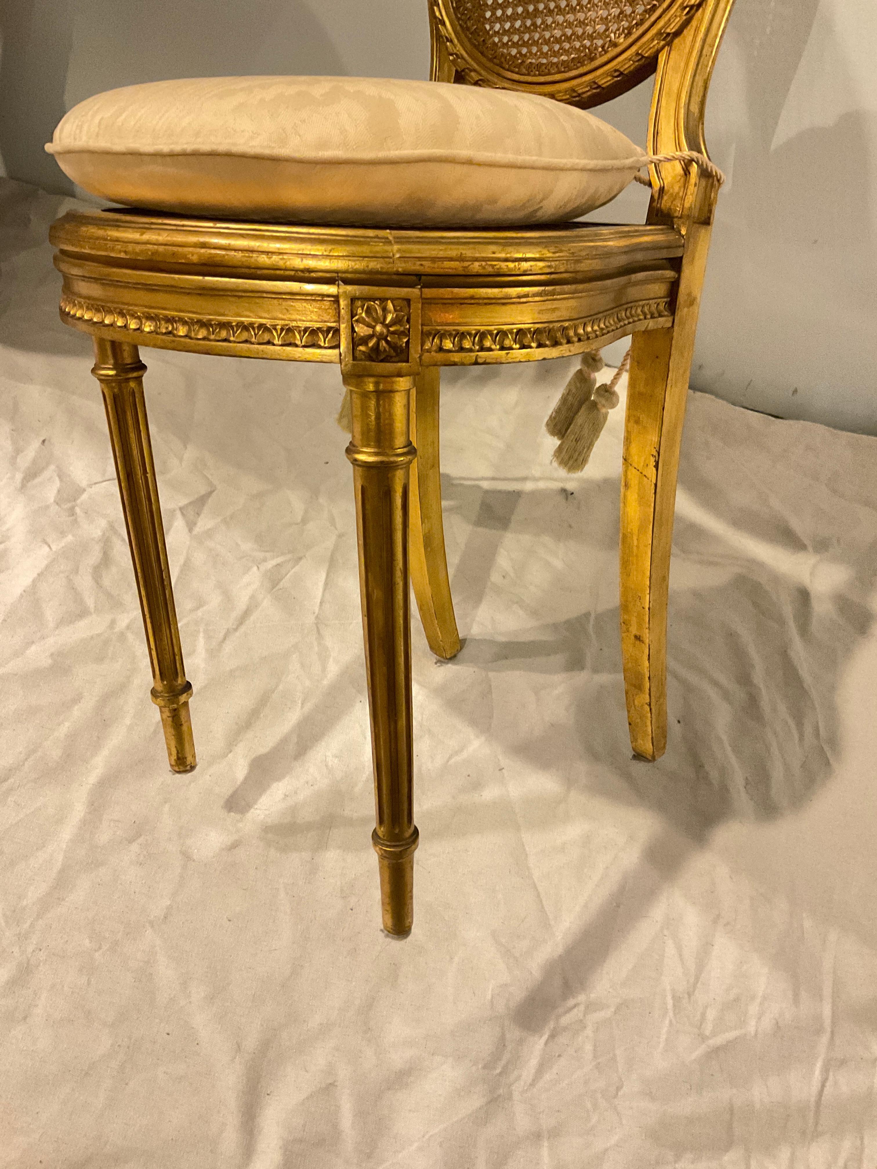 Pair Of 1920s French Carved Gilt Wood Petite Side Chairs For Sale 7