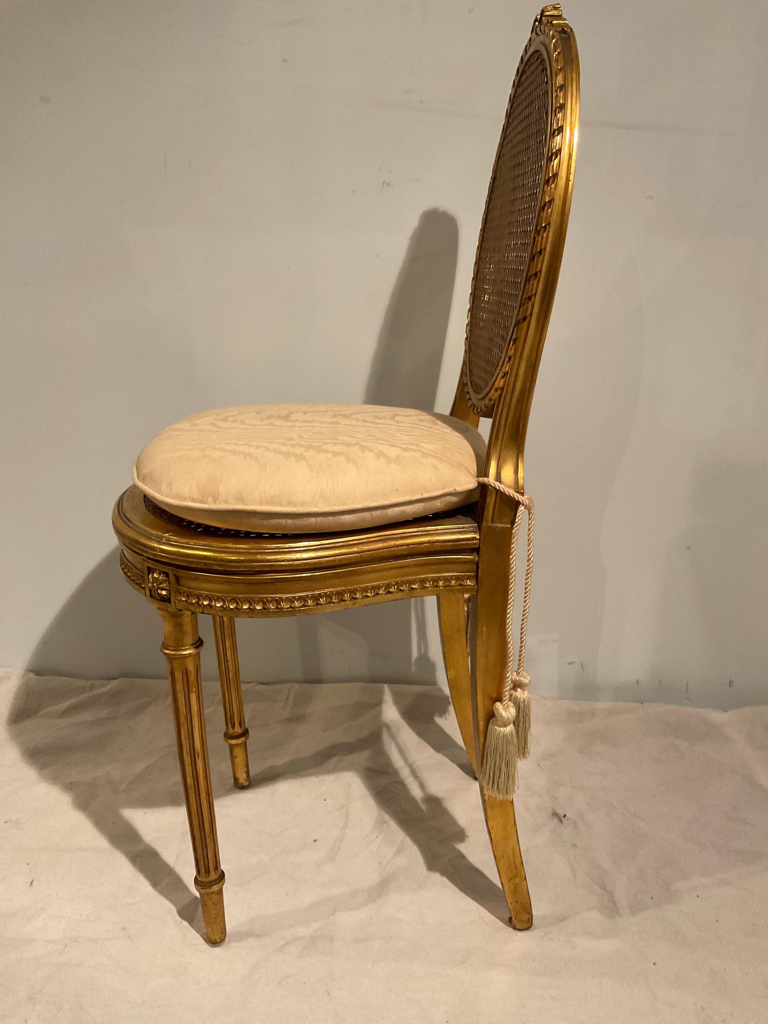 Pair Of 1920s French Carved Gilt Wood Petite Side Chairs 1