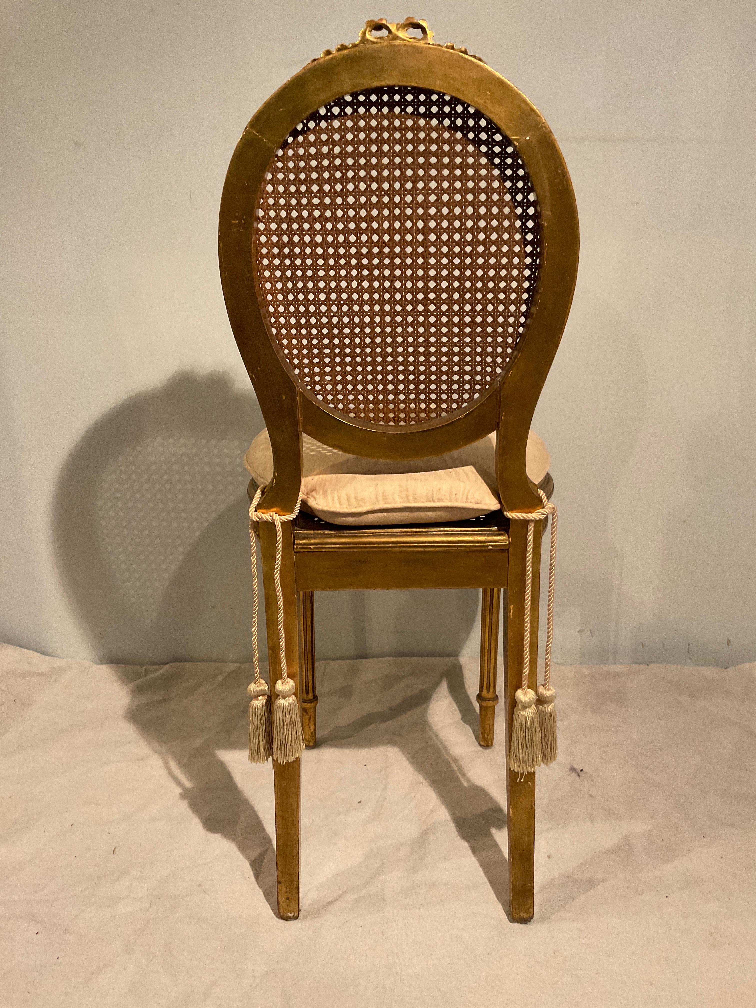Pair Of 1920s French Carved Gilt Wood Petite Side Chairs For Sale 2