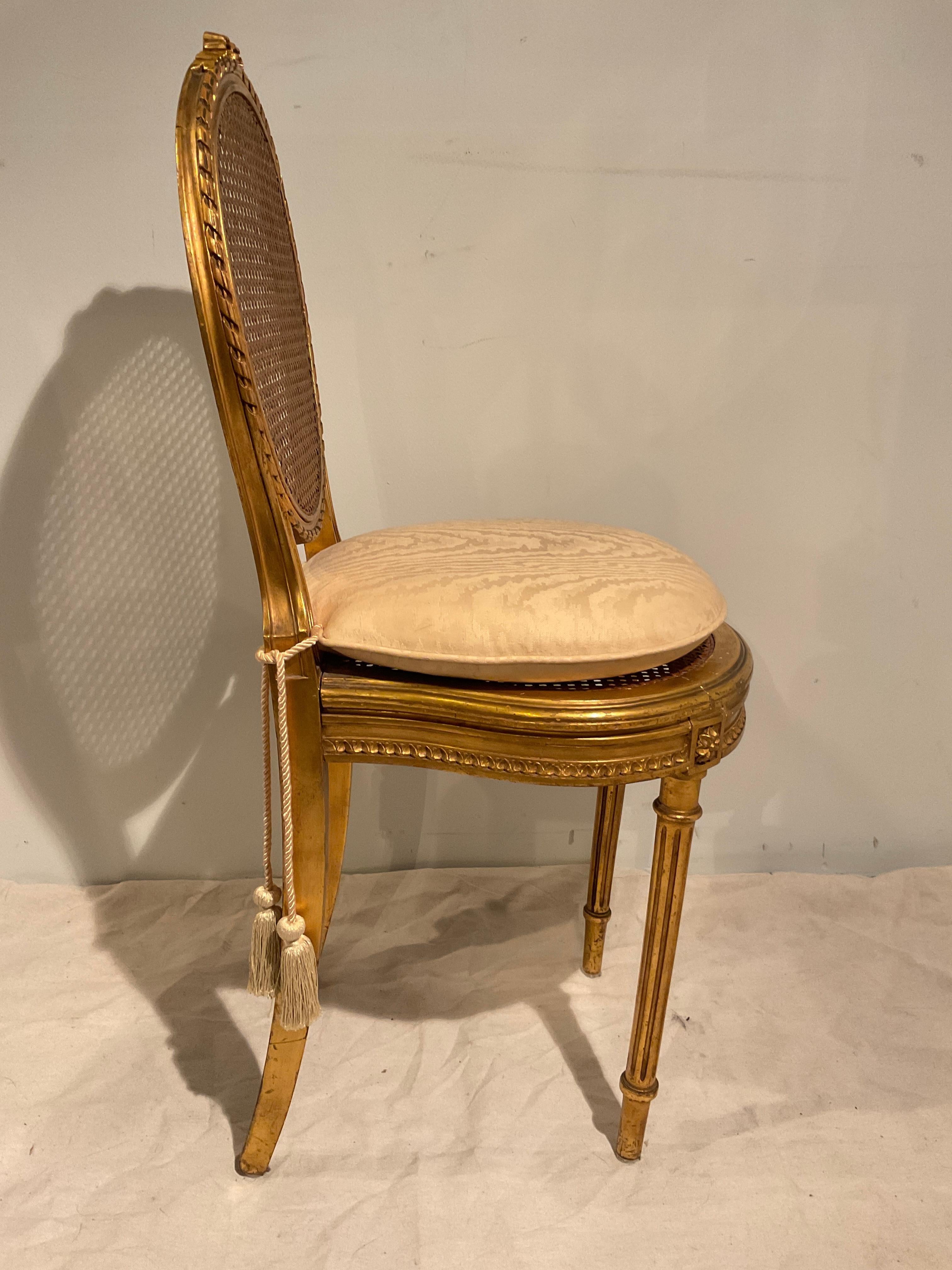 Pair Of 1920s French Carved Gilt Wood Petite Side Chairs 3
