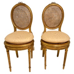 Antique Pair Of 1920s French Carved Gilt Wood Petite Side Chairs