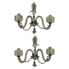 Pair of 1920s French Cut-Glass Wall Lights
