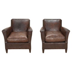 Pair of 1920s French Leather Club Chairs
