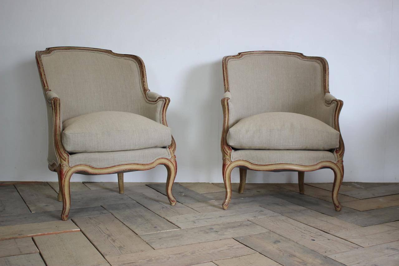 Louis XVI Pair of 1920s French Painted Armchairs