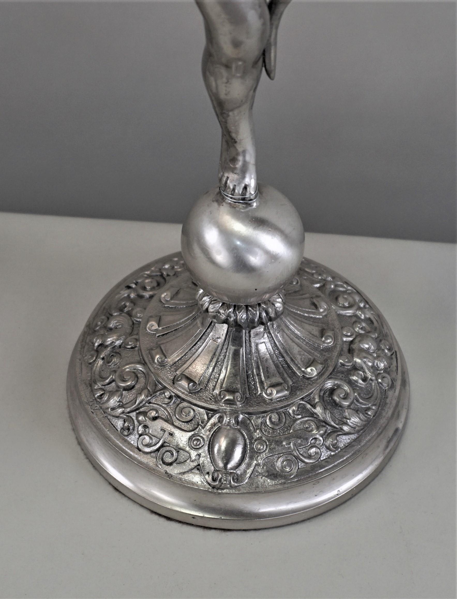 Plated Pair of 1920s French Silver Cherubs Candlestick Table Lamps