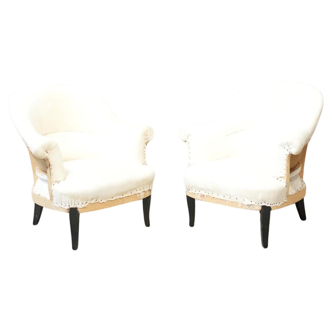Pair of 1920's French tub chairs For Sale