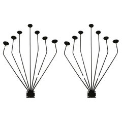 Antique Pair of 1920s French Wall Sconces – Handcrafted Black Iron with 7 Arms
