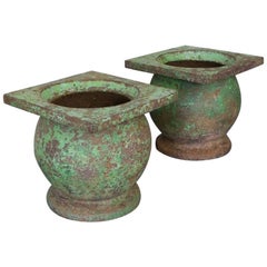 Pair of 1920s Geometric Planters Antique Pair of 1920s Geometric Planters