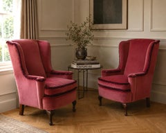 Pareja de sillones reclinables de estilo georgiano de los años 20 en terciopelo rosa francés