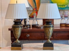 Pair of 1920s Gilded Bronze and Marble Lamps
