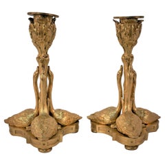 Pair of 1920s Gilt Bronze Louis XV Style Candlestick